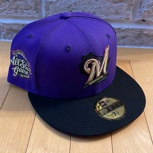 New Era 59Fifty Milwaukee Brewers Fitted Hat Size 7 1/2 Purple UV 2002 ASG Patch